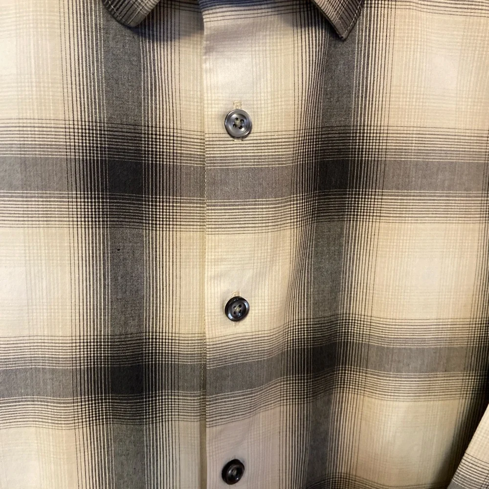 Express Slim 1MX Men’s Plaid Stretch Dress Shirt Lrg Gray Black Button Front